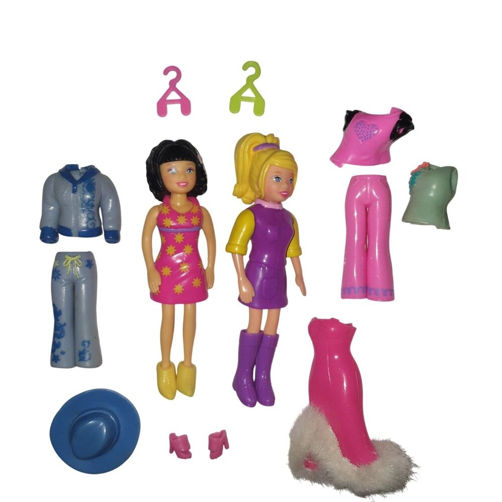 Vtg Polly Pocket Dolls Colors of the Rainbow Outfits Shoes Hangers 20 Pc P22